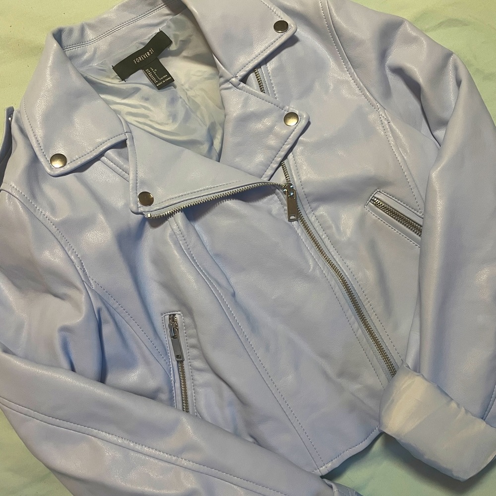 Light Blue Faux Leather Jacket